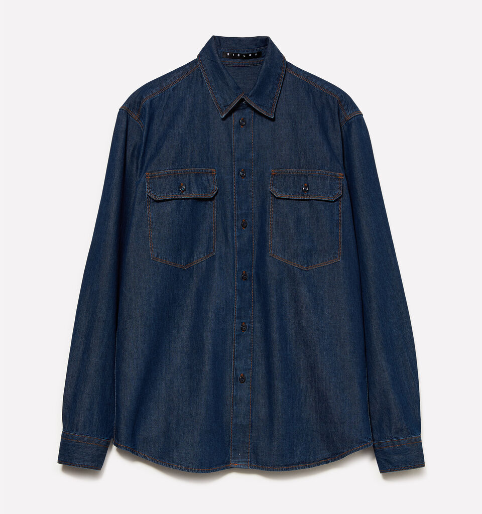 Blue denim shirt - men's regular fit shirts - Dark Blue | Sisley image number 1